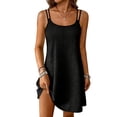 thumbnail image 1 of Dresses for Women Summer Sleeveless Crewneck Double Spaghetti Strap Mini Sundress Womens Casual Solid Round Neck Loose Lightweight Lounge Vacation Tank Dress, 1 of 5