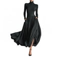thumbnail image 1 of Dresses for Women, Turtleneck Tops for Women Long Sleeve Shirts, High Elastic Waist Pleated Chiffon Skirt, Lightweight Stretch Slim Fit, Fall Fashion Basic Set Clothes, 1 of 9
