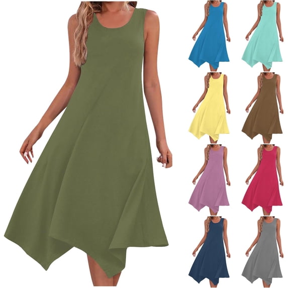 Dresses Women Womens Dresses Sleeveless Round Neck Drawstring Casual Ruffle A-Line Mini Dress Navy XXL