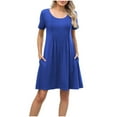 thumbnail image 1 of Dresses for Womens 2026 Summer Plus Size Fashion Solid Color Pleated Dress Round Neck Short Sleeved Pockets Dresses Casual Comfortable All Occasion Wear, 1 of 9