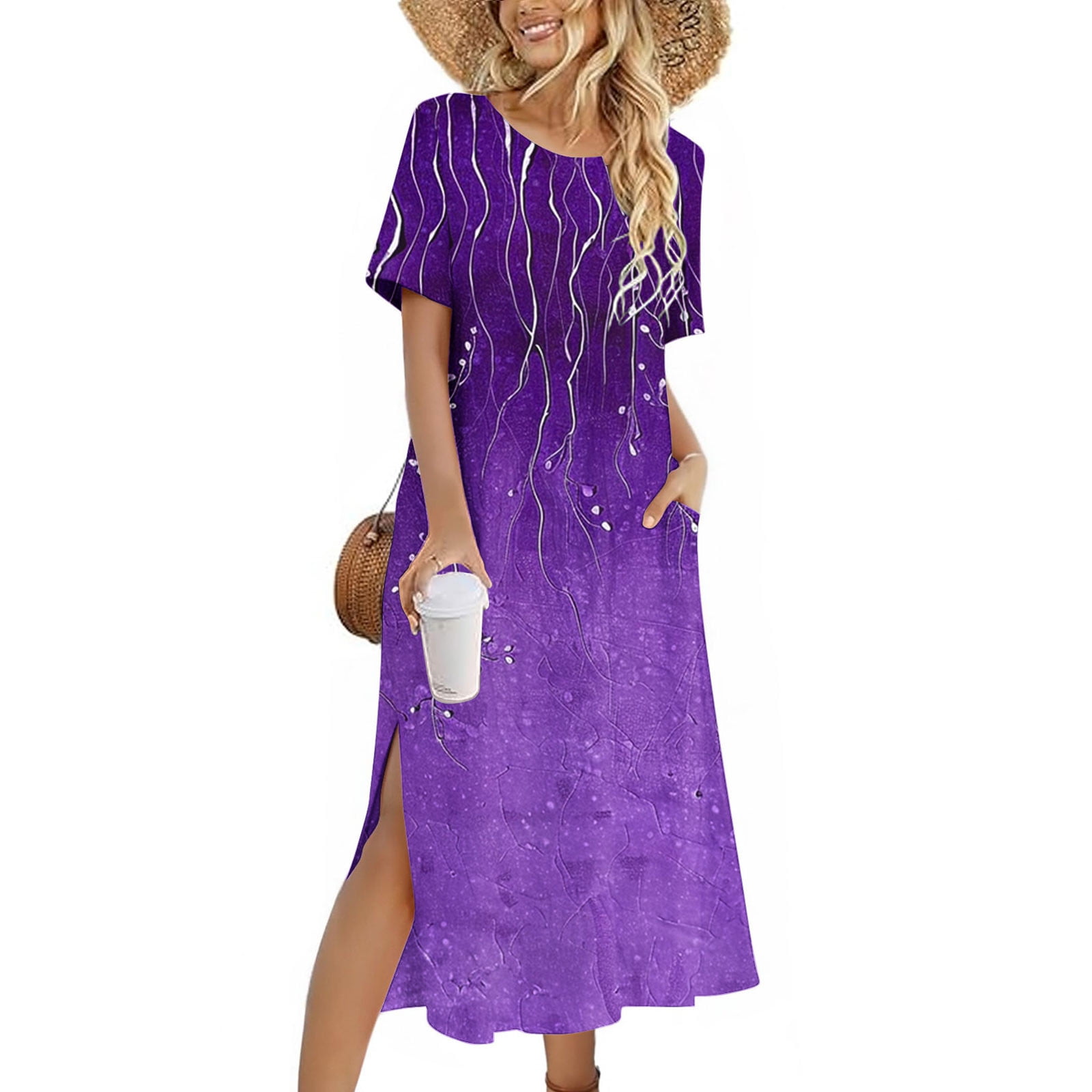 Vestido Largo De Noche Con Lentejuelas Para Mujer - Escote En V, Mangas Cortas, Abertura Lateral, Tallas 6-28 UK
