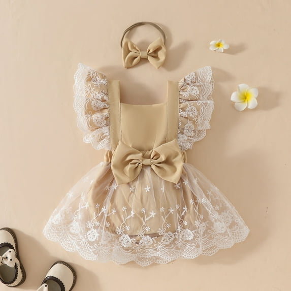 Dress Cute Pattern Embroider Girls Tulle Dress Romper Long Sleeve Bodysuit Baby Clothes Outfits Baby Girl for Girls 6-9 Months