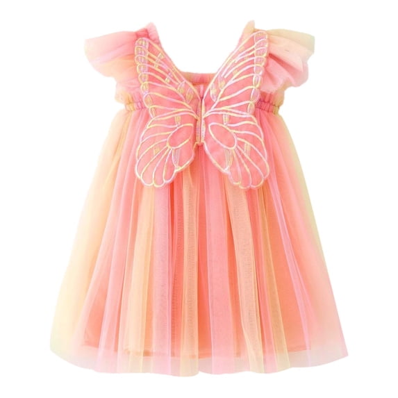 Dresses for Girl 3D Butterfly Embroidered Sleeveless Square Neck Tulle A-Line Dress for Party Toddler Cute Princess Dress