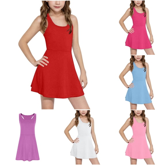 Dresses for Girl Solid Color Sleeveless Scoop Neck A-Line Tank Dress for Summer Vacation Beach Outing Teen Casual Boho Sundress