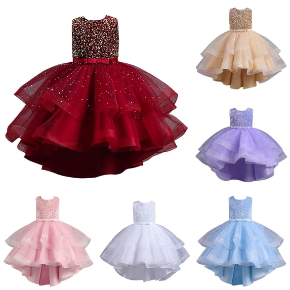 Dresses for Girl Sparkly Sequin Sleeveless Crew Neck High-Low Tulle Dress for Party Celebration Sundress Toddler Cute Princess Dress