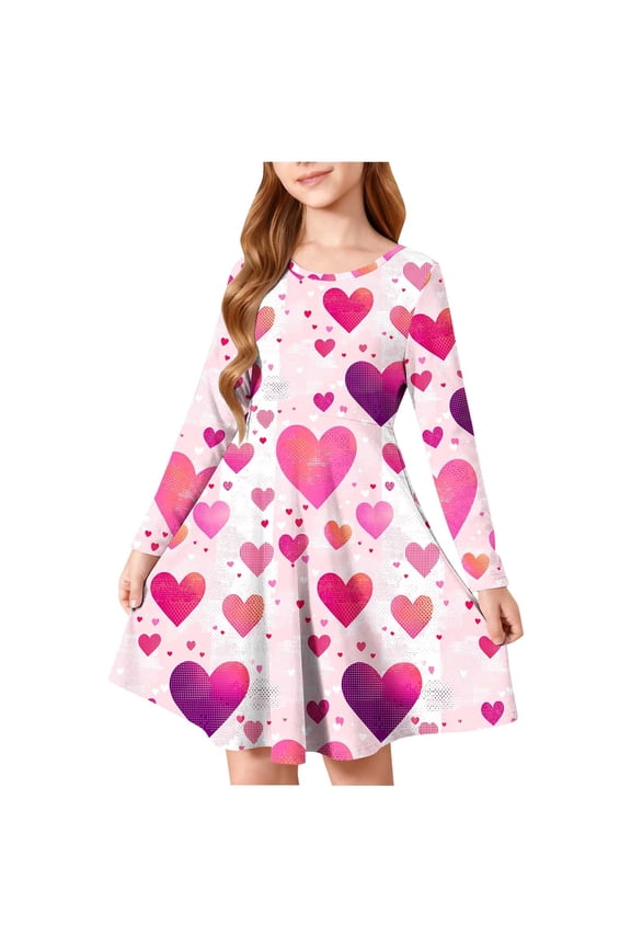 Dresses for Girls 10-12 Fashion Graphic Long Sleeve Dress Cute Crewneck Casual A Line Dresses