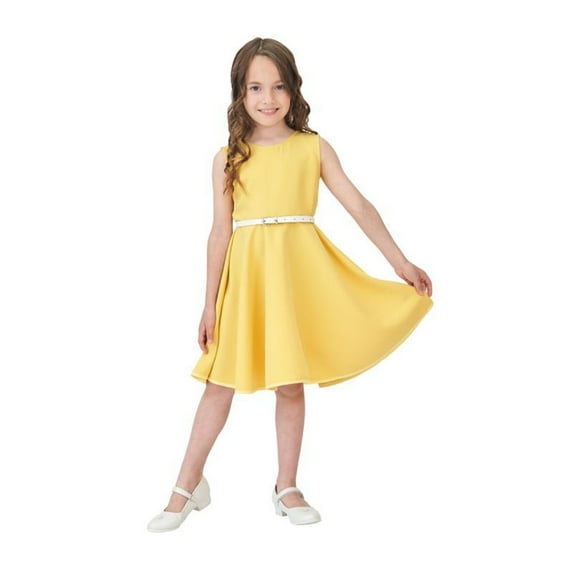 Dresses for Girls Sizes 2-3 Years A-Line Kids Baby Spring Summer Print Ruffle Sleeveless Belt Fit & Flare Yellow Beach Dress