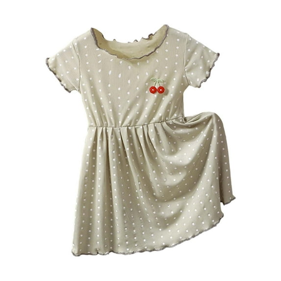 Dresses for Girls Casual Summer Kids Outfit Soft Comfortable Short Fly Sleeve Lightweight Green Dress Size 6-7 Y