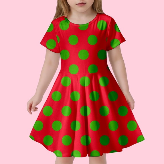 Dresses for Girls Children's Fashion Polka Dot Print Slim Short Sleeve Kids Clothing