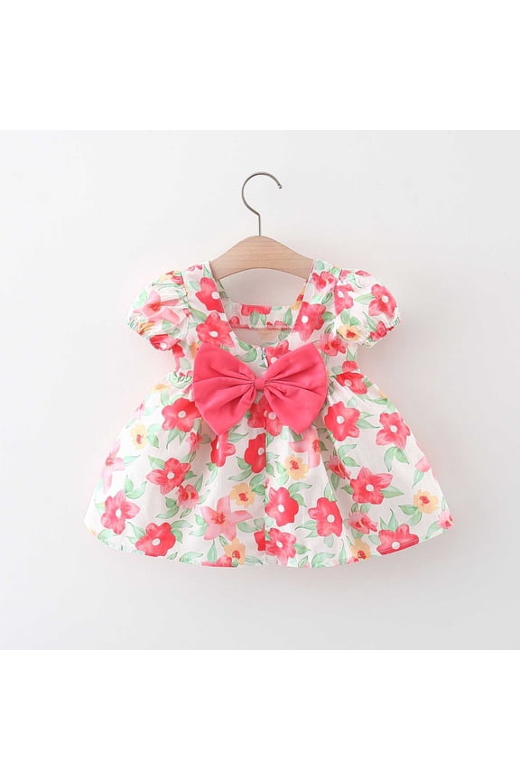 Dresses for Girls Cute Fashion Short Sleeve Flower Casual Kids Clothes
