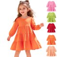 thumbnail image 1 of Dresses for Girls Cute Party Long Sleeve Tiered Ruffle Swing Dress for Girls Crew Neck A-Line Girls Fashion Fall Sundress Saffron, 1 of 10