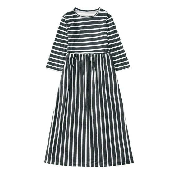 Dresses for Girls Fancy Kids Long Sleeve Striped Prints Princess Dress Child Dress