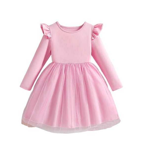 Dresses for Girls Fashion Long Sleeve A Line Party Dress Cute Crewneck Princess Dress with Bowknot Size 3-10