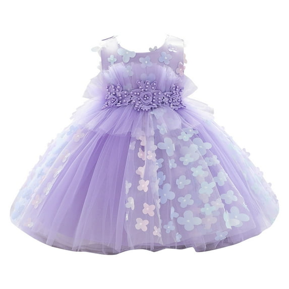 Dresses for Girls Flower Sequin Summer Sleeveless Layer Long Skirt Waist Pearl Decoration Princess Dress Size 3 Y-4 Y