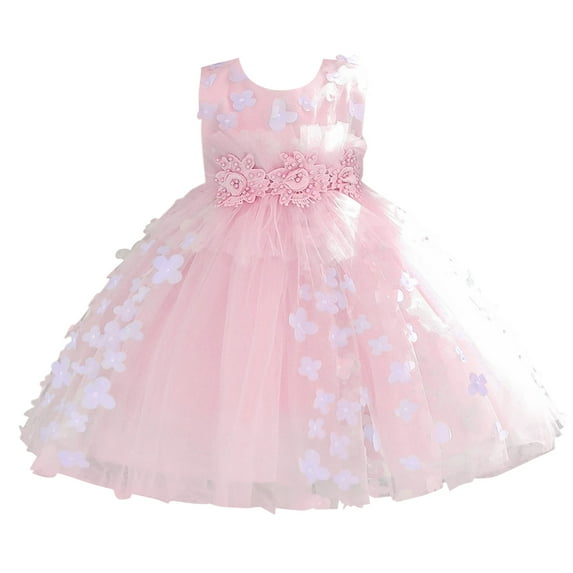 Dresses for Girls Flower Sequin Summer Sleeveless Layer Long Skirt Waist Pearl Decoration Princess Dress Size 4 Y-5 Y