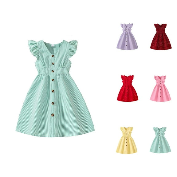 Dresses for Girls Formal Dresses for Girls Girls Summer Casual Dress Sleeveless A Line Button Down Ruffle Hem Striped Dresses 8 12 Years