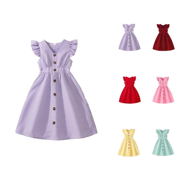 Dresses for Girls Formal Dresses for Girls Girls Summer Casual Dress Sleeveless A Line Button Down Ruffle Hem Striped Dresses 8 12 Years