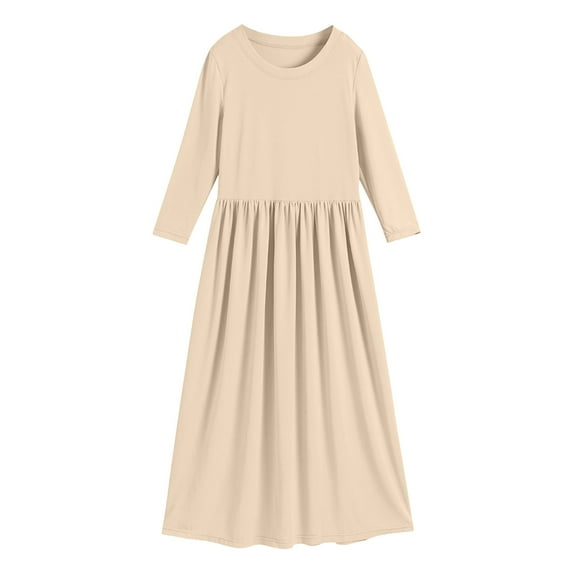 Dresses for Girls Formal Toddler Long Sleeve Scoop Neck Soild Loose Casual Daily Wear Long Maxi Princess Dress Sun Dress