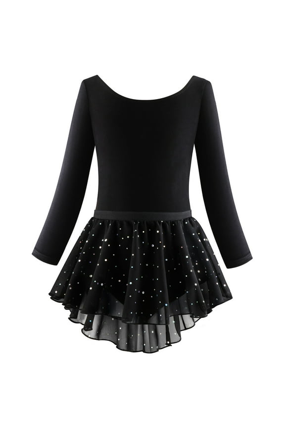 Dresses for Girls Girl's Long Sleeve Ballet Skirted Leotards Dance Tutu Ballerina Dress Dress for Girls Black 5 Years-6 Years