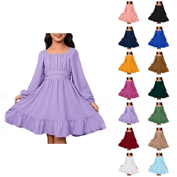 Dresses for Girls Girls Formal Dresses Girls Dresses Casual Long Sleeve Backless Dress With Waist Tie For Outdoor Summer Spring Fall