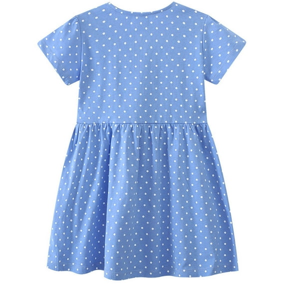 Dresses for Girls Kids Baby Girls Summer Dot Print Embroidered Short Sleeve Casual Dress Toddler Girl Dress Sky Blue 5 Years