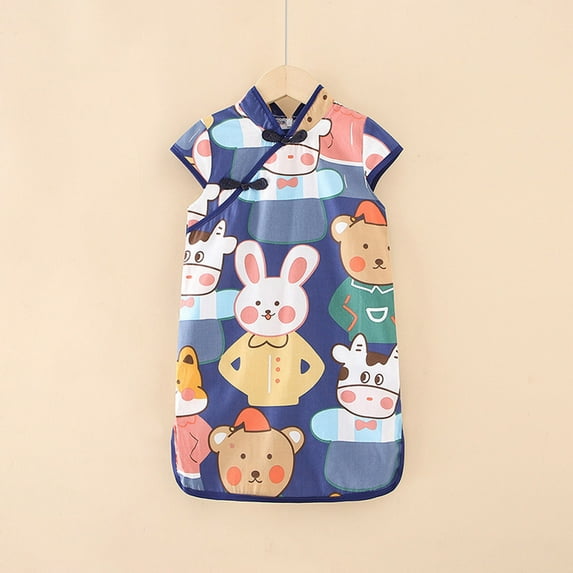 Dresses for Girls Loose Fit Short Sleeve Qipao Cheongsam Kids Clothing