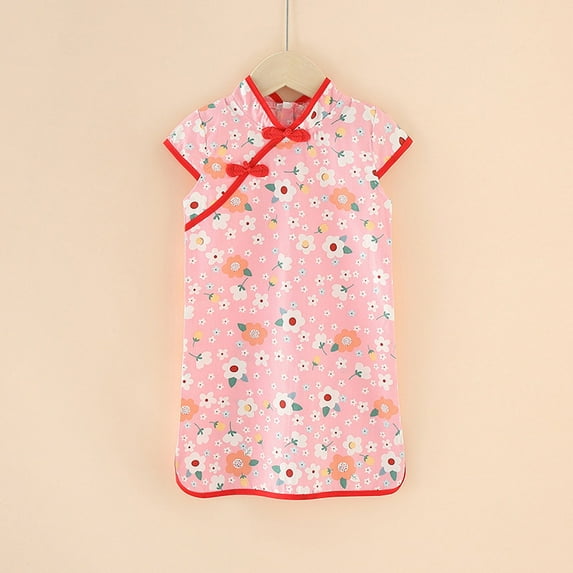 Dresses for Girls Loose Fit Short Sleeve Qipao Cheongsam Kids Outfits