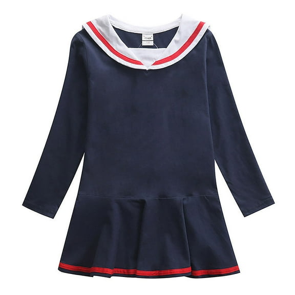 Dresses for Girls Nautical Sailor Dress Summer Cute Pleated Skirt Toddler Kids Playwear Dresses Princess Dress Size 3 Y-4 Y