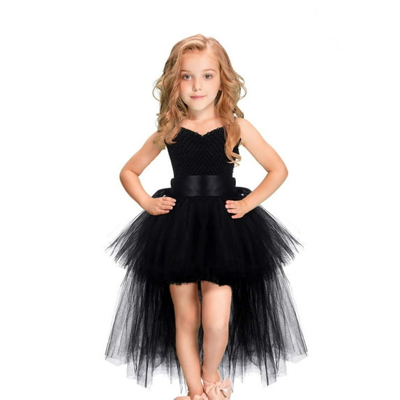 Dresses for Girls Party Elegant Tutu with Bow Kids Performance Outfit Spring Summer Formal Wear Black Dress Size 10-11 Y