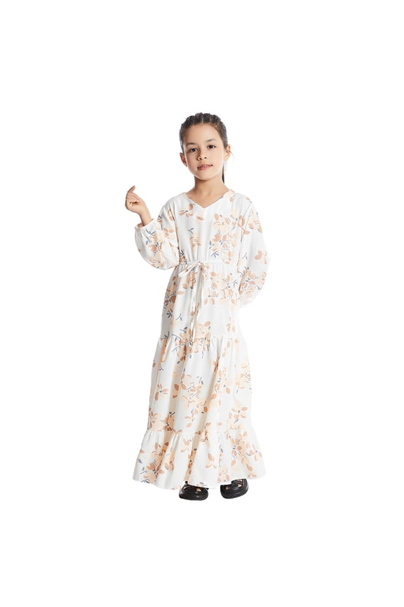 Dresses for Girls Ruffle Long Sleeve Southeast Asian Lace Kids Clothing