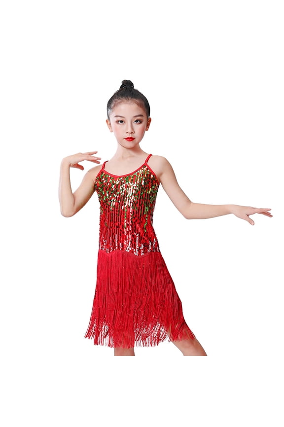 Dresses for Girls Sequin Latin Performance Fringe Dance Stage Show Kids Clothes