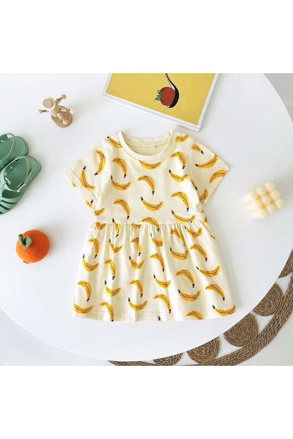 Dresses for Girls Short Sleeve Fruits Print Princess Dance Party Kids Clothing