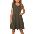 thumbnail image 1 of Dresses for Girls Size 4-14 Cute Ruffle Sleeveless Crewneck Dress Teens Juniors Casual Solid Color Pullover Loungewear Midi Sundresses, 1 of 8