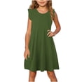 thumbnail image 1 of Dresses for Girls Size 4-14 Cute Ruffle Sleeveless Crewneck Dress Teens Juniors Casual Solid Color Pullover Loungewear Midi Sundresses, 1 of 8