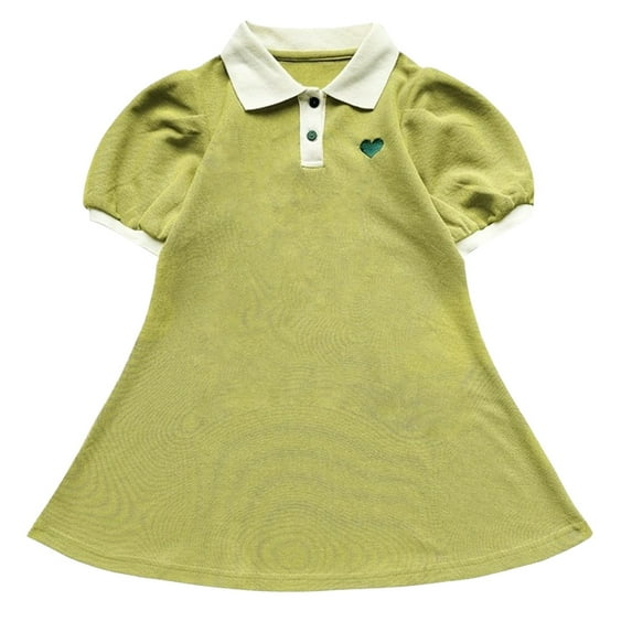Dresses for Girls Sizes 1-2 Years Summer Lapel foreign Style Solid Color Casual Comfortable A Line Skirt Green Beach Dress