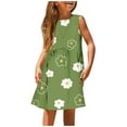thumbnail image 1 of Dresses for Girls Sizes 5-6 Fashion Cute Spring And Summer Printed Round Neck Sleeveless Casual A Line Green Beach Dress, 1 of 5