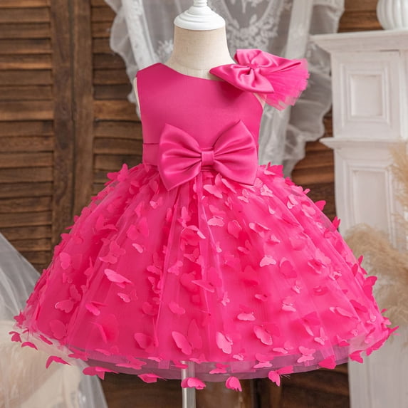 Dresses for Girls Solid Color Sleeveless Bow Tulle Puffy Princess Dress Formal Special Occasion Gown Size 4-5Y