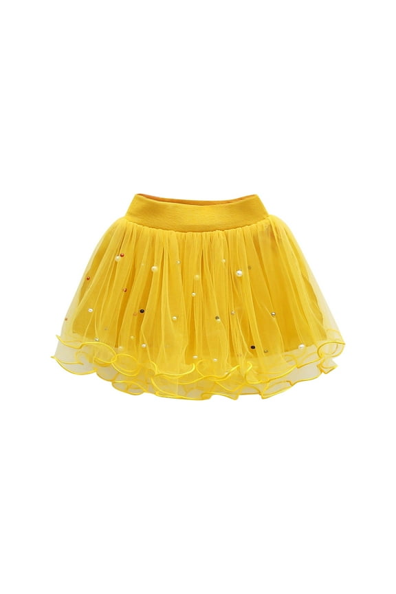 Dresses for Girls Spring Summer Solid Color Mesh Skirt Nailed Beads Children Skirt Tutu Base Princess Skirts Size 3 Y-4 Y