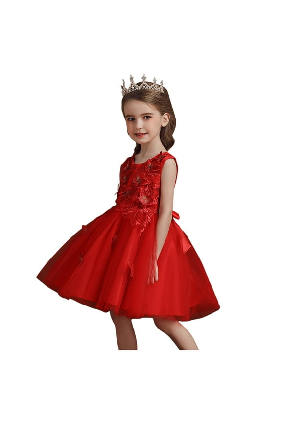 Dresses for Girls Summer Butterfly Printed Tulle Skirt Princess Dress Puffy Dress Girls White Dress,Size 7 Years-8 Years