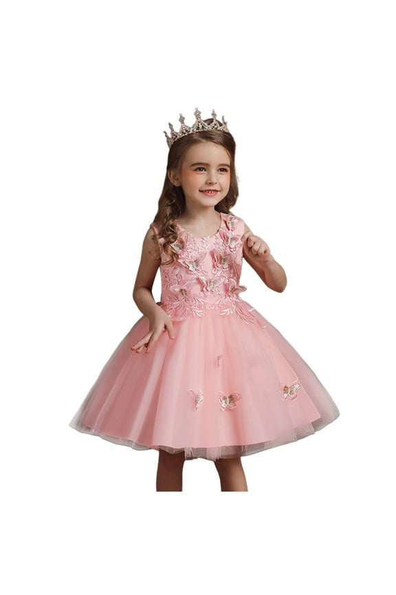 Dresses for Girls Summer Butterfly Printed Tulle Skirt Princess Dress Puffy Dress Little Girl Dresses,Size 4 Years-5 Years