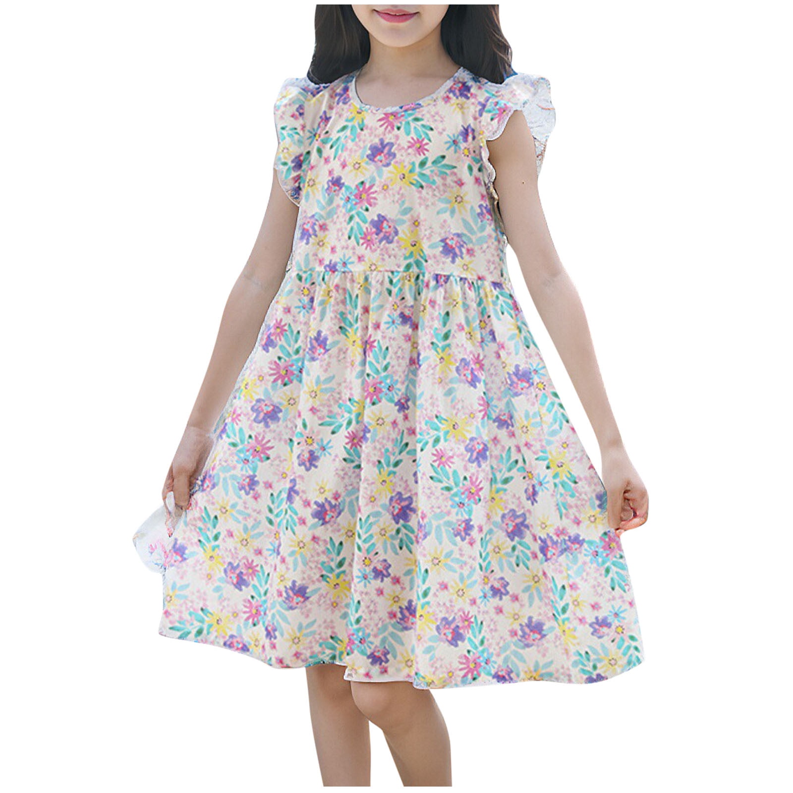 Girls Casual Summer Dress Girls Floral Vacation Dress