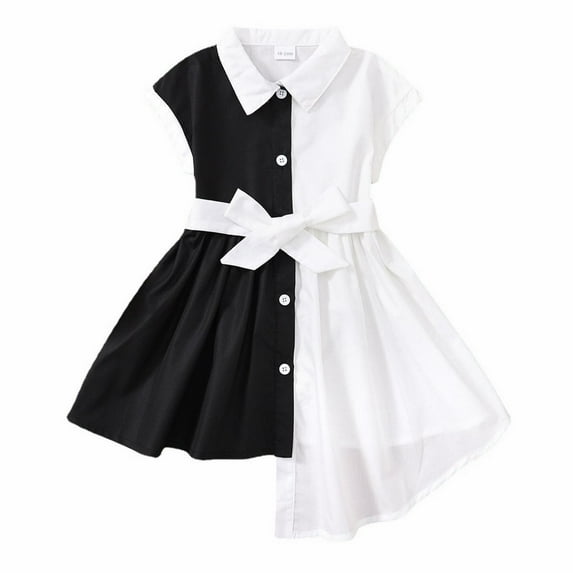 Dresses for Girls Summer Children Color Matching Sleeveless Irregular Black White Dress Princess Dress Size 18 M-24 M