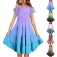 thumbnail image 1 of Dresses for Girls Summer Dresses Layer Butterfly Sleeves Flowy A Line Dress Casual Gradient Midi Dresses Little Girls 10-11 Years Green, 1 of 6
