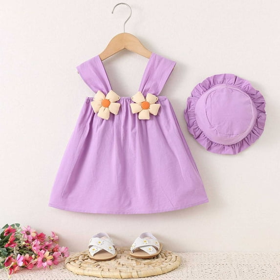 Dresses for Girls Summer Floral Ruched Sleeveless Kids Clothes