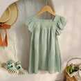 thumbnail image 1 of Dresses for Girls Toddler Girls Summer Solid Flutter Sleeves Casual Breathable Cotton Dress Toddler Dresses Green 3 Years-4 Years, 1 of 4
