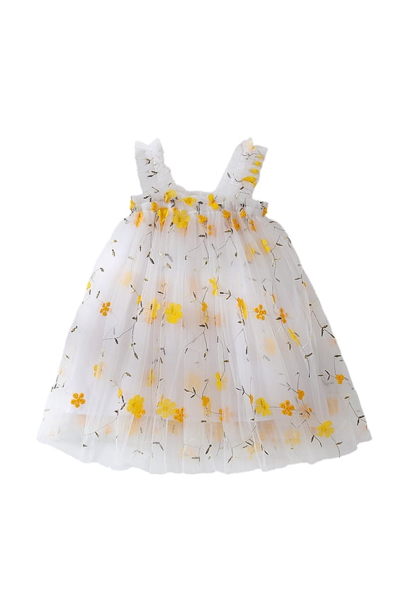 Dresses for Girls Toddler Sleeveless Embroider Dress Dance Party Floral Dresses Clothes Princess Dress Size 2 Y-3 Y
