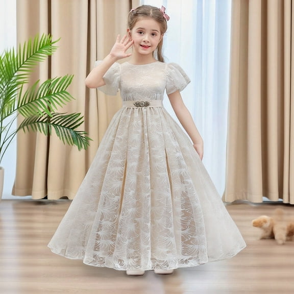 Dresses for Girls White Dress Baby Girl Tulle Dress Girls Wedding Dress Carnival Dresses for Girls 8-9 Years