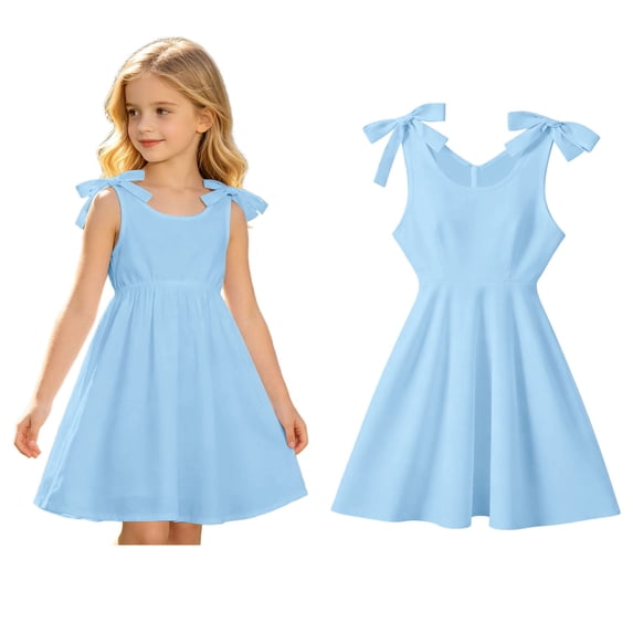 Dresses for Kids Girls Sleeveless V Neck Casual Girls Flowy Dress Blue Dress Girls 5-6 Years