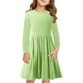 thumbnail image 1 of Dresses for Teens Long Sleeve Size 4-14 Toddlers Girls Casual Solid Color Crewneck Pleated A-Line Going Out Hiking Fall Midi Dress, 1 of 8