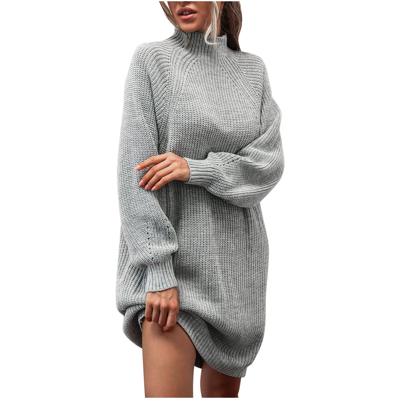 Long Sleeve Turtleneck Cable Knit Sweater Dress
